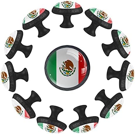 12 חתיכות דגל מקסיקו ידיות זכוכית למגירות שידה, 1.37 על 1.10 במשיכות ארון מטבח עגול לחדר ילדים למשתלה