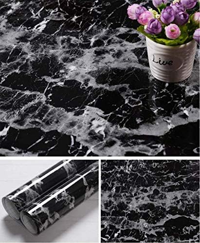 F&U דמוי פו שחור קיר קיר נייר דבק עצמי סרט ויניל מדף גרניט לכיסוי ארון מטבח דלפק עליון