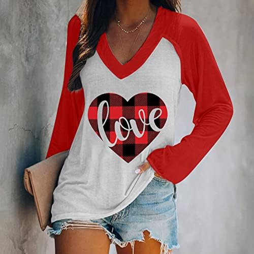 יום האהבה חולצות לנשים ארוך שרוול טרנדי מקרית או צוואר אהבה גרפי חגיגת טוניקות