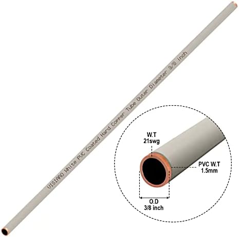 צינור נחושת קשיח מצופה Visiaro לבן PVC, 1MTR, DIA חיצוני 3/8 אינץ ', עובי קיר 21 SWG, ציפוי