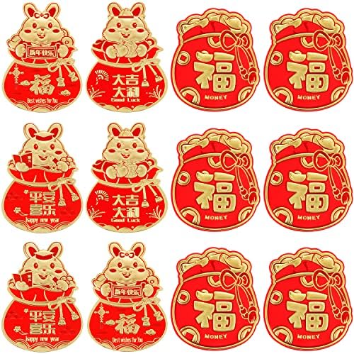 12 חתיכות 2023 סיני אדום מעטפות, לייד הסיני חדש שנה אדום מעטפות ארנב שנים הונגבאו אדום כיס מזל כסף מעטפות
