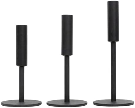 TSG מחזיקי פמוטים שחורים מודרניים סט של 3 - בעלי נרות מתכתיים לנרות מתחדדים, שחור מט גבוה - מרכז עיצוב