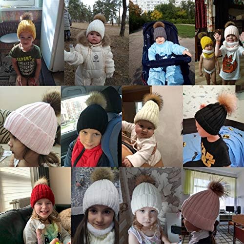 Ecyc כובע כפה חורף חורף, סרוג כובע כובע פום פום חורף כובע כפה קטיפה לילדים ומבוגרים