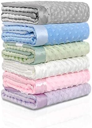 Koyou Baby Blue Super Soft Minky Minky Plush שכבה כפולה הפיכה 30 x 35 שמיכה לתינוק עם גיבוי מנוקד וקצץ משיי