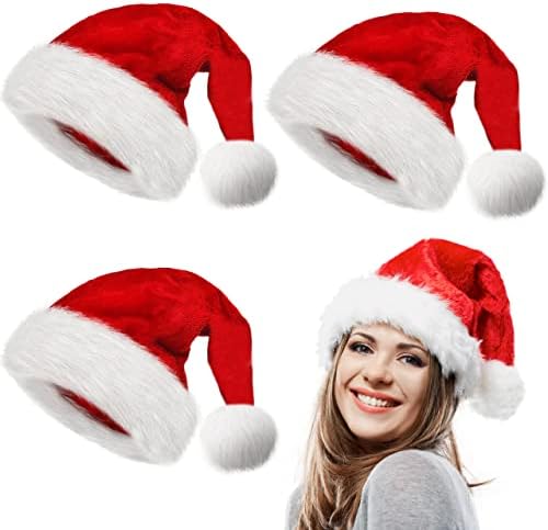 לינאי 3 חבילה חג המולד סנטה כובעים למבוגרים-נוסף לעבות קטיפה סנטה קלאוס כובעי נשים גברים פלאפי קטיפה