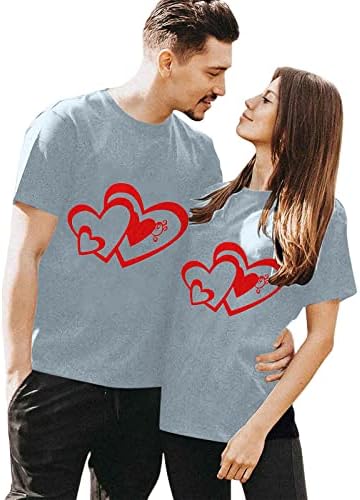 Valentines תואם חולצת טריקו לזוגות אוהבים שפתיים לב הדפס שרוול קצר o חולצות טריקו צוואר בעל ואישה