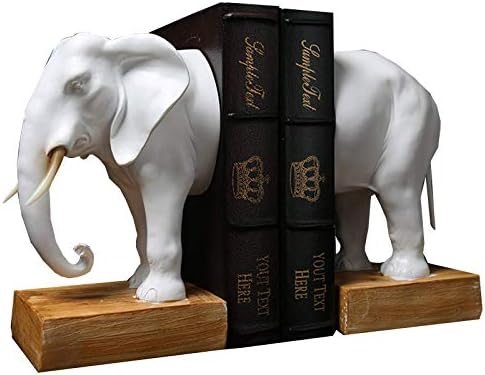 פיל תומכי ספרים למדפים דקורטיבי, בעלי החיים פסל קישוטי מדפי ספרים לחדר שינה, מלאכות קישוטי שולחן עבודה, לבן