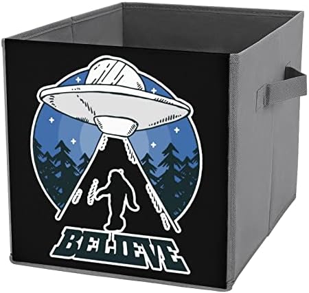 האמינו ל- Bigfoot Sasquatch UFO אחסון בדים מתקפל בארגן קוביות קופסאות מתקפלות עם ידיות