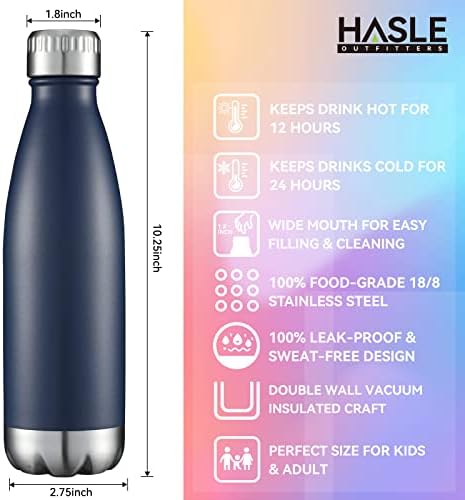 Hasle Outfitters 17oz בקבוקי מים נירוסטה בתפזורת, בקבוקי מים מבודדים בוואקום בקבוקי מים כפול אבקת
