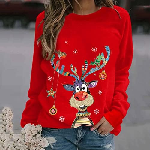 חולצות סווטשירט לחג המולד חולצות שרוול ארוך לנשים חג המולד צבעוני מכוערת חולצת איילים צבי הדפסת חולצה