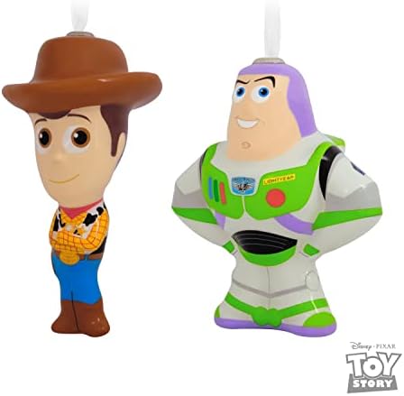 Hallmark Disney/Pixar צעצוע סיפור וודי ובזזת Buzz Lighteear Decoupage קישוטים לחג המולד, סט של 2