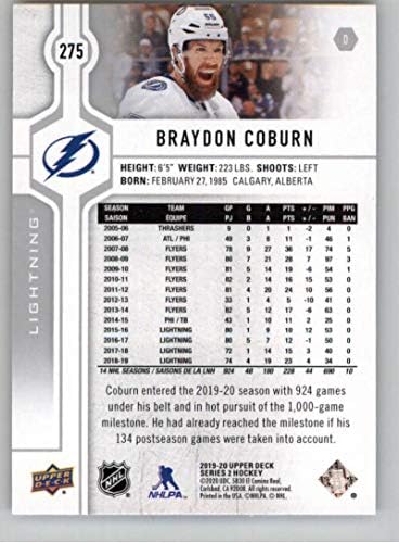 2019-20 הסיפון העליון 275 Braydon Coburn Tampa Bay Lightning Series 2 כרטיס מסחר בהוקי NHL