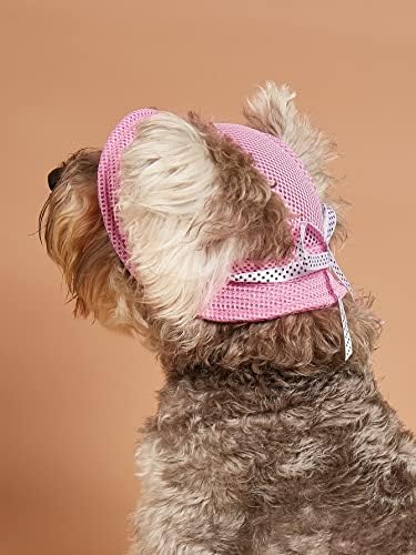 כובע נסיכת כלב Qwinee עם קשת עגול גזים עגול כובעי כובעי רשת נקבובית כובע מחמד נקבובי בינונית קטנה כלב חתול חתך