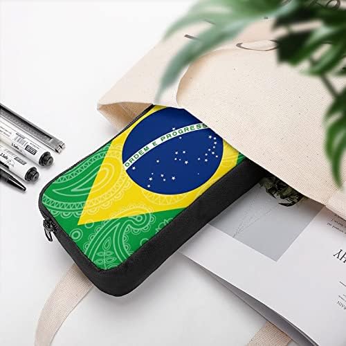 דגל פייזלי ברזילאי קיבולת גדולה עיפרון מארז עט עט עט כיס מארגן תיקי עט ניידים עם רוכסן
