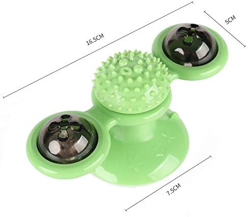 Le Petsmate ירוק טחנת רוח חתול צעצוע אינטראקטיבי עם בסיס כוס יניקה, כדור תאורת LED וכדורי חתול, פטיפון
