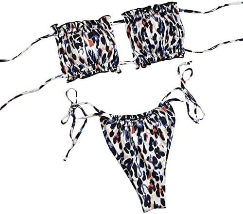שני חלקים סקסיים של נשים בגד ים סטרפלס ביקיני עניבה מצולעת אחורה פרע פרע גזרת Bandeau Bikini Set