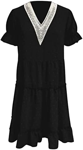שמלות קיץ של Kulywon נשים סרוגות גדולות V צוואר שרוול קצר שמלת Midi שמלת קסא. מותניים גבוהים קו שמלת נדנדה