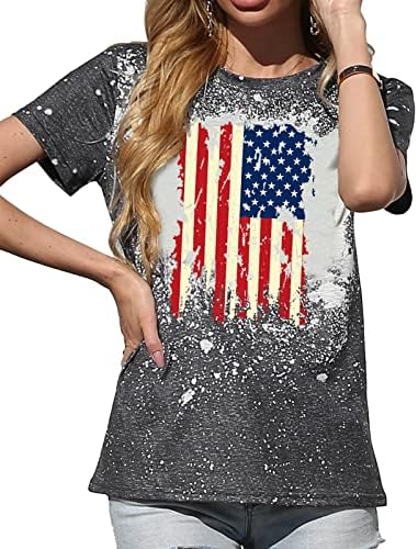 Tops 4 ביולי של נשים וינטג 'וינטג' חולצות טריקו דגל אמריקאי כוכבים ופסים חולצות O-צוואר שרוול קצר חולצות