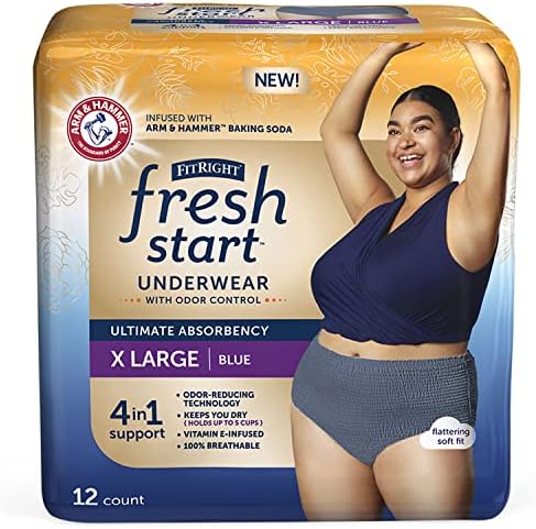 Fitright Fresh Start Start תחתונים של בריחת שתן ואחרי לידה לנשים, XL, כחול, ספיגה מקסימאלית, עם כוח בקרת הריח