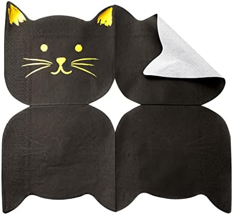 50 חבילות מפיות קוקטיילים של חתול שחור עם מבטאי נייר זהב לציוד למסיבות יום הולדת, קישוטים ליל כל הקדושים