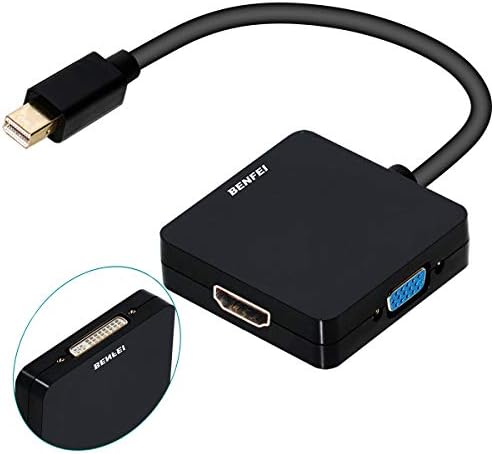 Benfei Mini Displayport ל- HDMI VGA DVI 4K מתאם, 3-in-1 מצופה MINI Displayport ל- HDMI/DVI/VGA תואם ל- MacBook