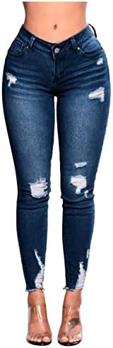 ג'ינס רזים במצוקה של נשים נמתחות מכנסיים רזים מכנסיים רזים הרסו ג'ינס ישב בתוספת גודל חלק חלק