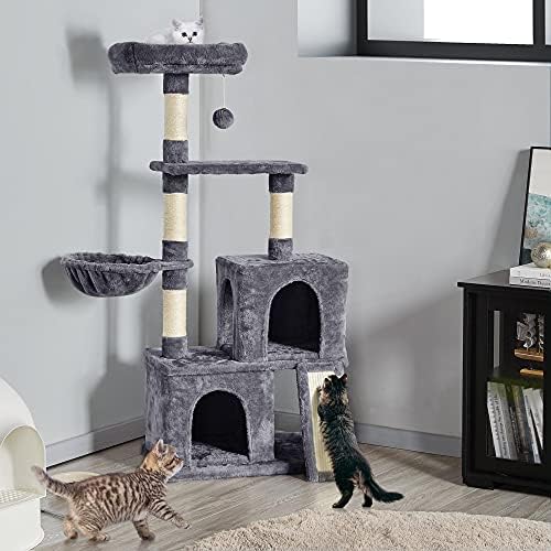 עץ החתול של Yeaheetech, מגדל החתולים עם דירות חתולים כפולות, פלטפורמות, פוסטים של סל ושריטות, 53.5 אינץ 'פעילות