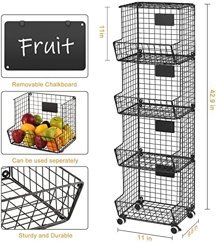 דוכן סל פירות 4 קומות, עגלת אחסון ירקות פירות עם גלגל, בצל תפוחי אדמה הניתן לגיבוב מתכת מייצר
