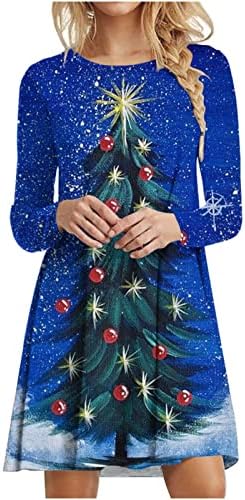 נשים שמלת חולצה מידי חג המולד הדפסת 3 ד שרוולים ארוכים י2 ק רוקבילי חוף נופש מזדמן שמלת סוודר שמלה קיצית