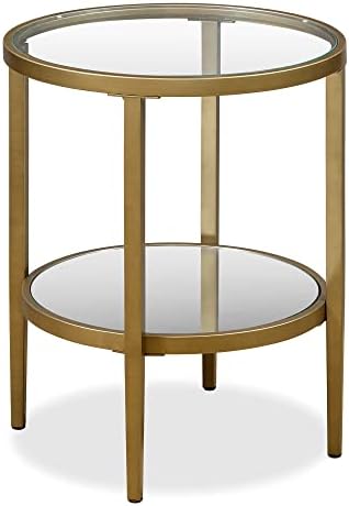הנ & הארט 20 שולחן צד עגול רחב עם מדף מראה פליז עתיק, שולחן לסלון, חדר שינה