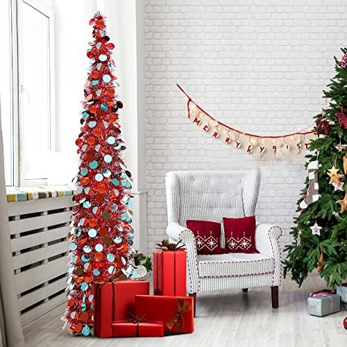 עץ חג המולד של N&T Nieting, 5ft פופ -אפ מתקפל עץ טינסל מלאכותי עץ עיפרון נצנץ צבעוני גדול למסיבת אח