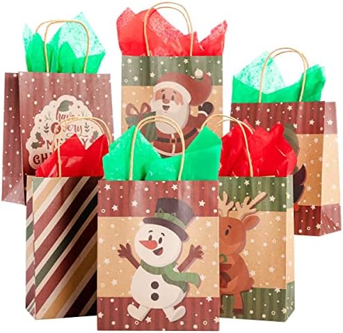 שקיות מתנת נייר לחג המולד-24 יחידות שקיות מתנת קראפט קלאסיות לחג המולד בתפזורת עם 6 עיצובים-טוב עבור