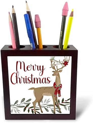 3רוז חג שמח עם צבי חג המולד באורות וצעיף-מחזיקי עט אריחים