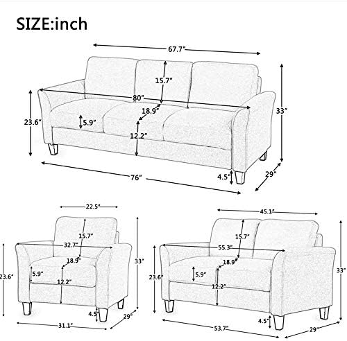הרפר & עיצובים בהירים 3-חתיכה סלון חתך ספה סט מודרני סגנון פוליאסטר-תערובת זרוע כיסא ספה הדו מושבית