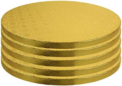 לוח עוגות O’Creme, מעגלי עוגות עגולות זהב עם עיצוב מדהים, יציב ועמיד 1/2 אינץ 'תופי עוגה עבים, לוחות