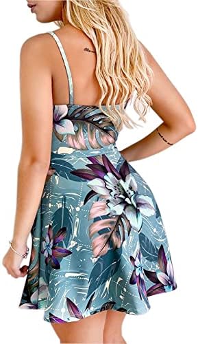 WPOUMV פלוס שמלה בגודל לנשים הדפס פרחוני V שמלת חילונות חילונות חילונות קיץ קיץ שמלות מיני ללא שרוולים