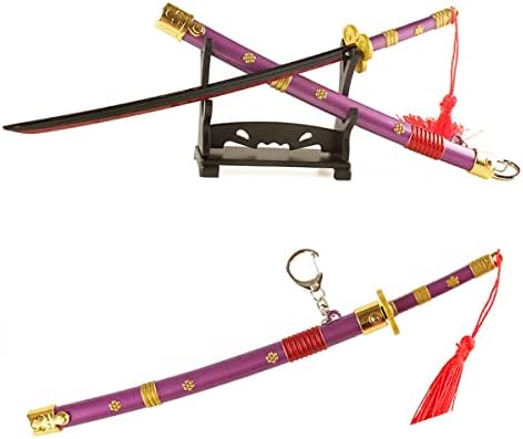 באטוסטו מיני קטאנה חרב מחזיקי מפתחות 9 אינץ חרב מתכת נשק דגם עם מעמד אנימה איור לגברים שטן השיבירה