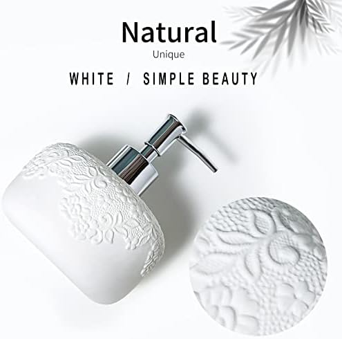 מתקן סבון לבן, מתקן קרם משטח קרמיקה 14oz עם עיצוב מובלט, בקבוק קרם למילוי חדר אמבטיה למקלחת סבוני שמפו