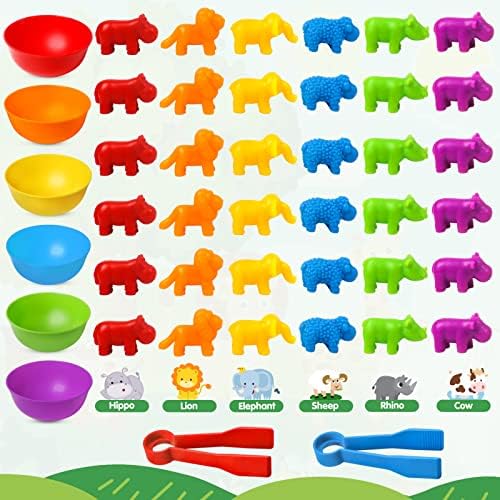 ספירת חיות צעצועים משחק התאמה לילדים עם מיון קערות לגיל הרך לומד פעילויות חינוכיות צעצועים סיווג צבעים