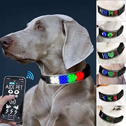 צווארון כלבים של Rigcho LED, בקרת אפליקציות Bluetooth ריבוי צבע RGB אנימציה LED דיגיטלית LED מדליקה צווארון כלבים,