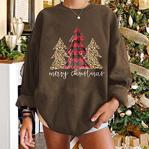 Chswvukq סווטשירט לחג המולד שמח לנשים משובץ חג המולד משובץ עץ עץ חולצה חולצה חולצה חולצה שרוול ארוך