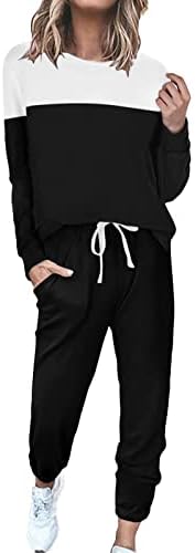 חליפת מכנסיים נשים לבושות פלוס בגודל 2 חתיכות סטיות מכנסיים עליונים של צבע צוואר עגול תואם עליון מזדמן