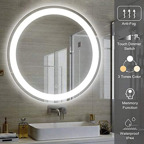 Yrsha 28 אינץ 'LED מראה עגולה מראה אמבטיה מראה יהירות אנטי ערפל מראה גדול ומואר קיר מורכב עם
