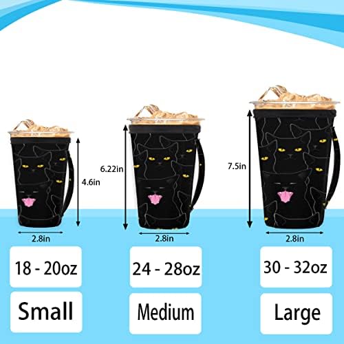 חתולים שחורים חמודים אמימלים לשימוש חוזר לשרוול קפה קר עם שרוול כוס ניאופרן לסודה, לאטה, תה, משקאות,