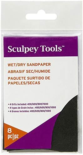Sculpey Tools 8 חלקים חבילת נייר זכוכית רטובה/יבשה, 2 חתיכות כל 400/600/800/1000 חצץ, נהדר לפרויקטים