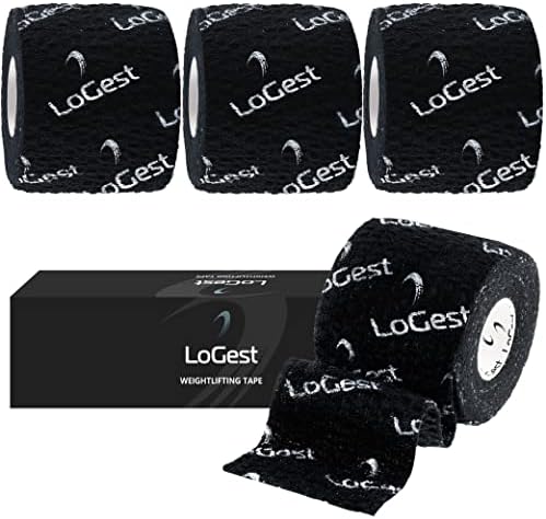 Logest 4 חבילה קלטת הרמת משקולות שחור או לבן - סרט אגודל לעטיפת אצבעות כפות היד - סרט אחיזה להרמת משקולות