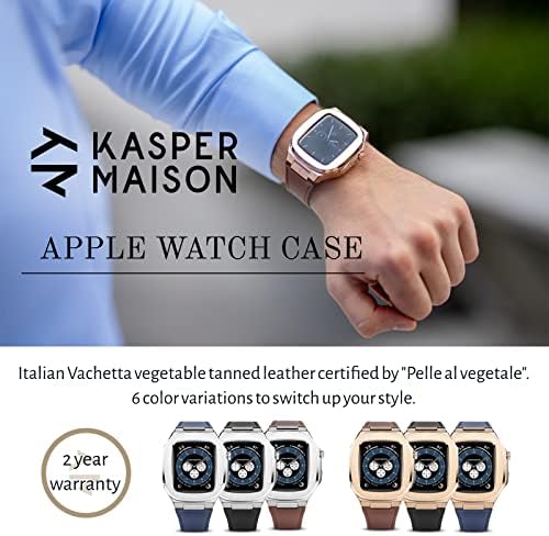 מארז שעון אפל של קספר מייסון עם להקת עור איטלקית תואמת לסדרת Apple Watch של 44 ממ 6/5/4/3/SE - 316L נירוסטה