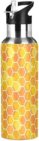 Alaza Golden Golden Honey Boney Bexagon Bexagon בקבוק מים עם מכסה קש ואקום מבודד נירוסטה בקבוק מים