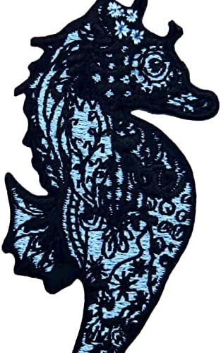 טלאי סוס ים בסגנון זנטאנגל ברזל על תפירה על סמל תפירה על סמל