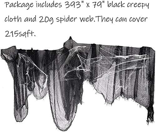 סירת ירח 393 x 79 בד מצמרר שחור + רשת עכביש - קישוטים ליל כל הקדושים בית רדוף בית מקורה עיצוב מסיבות חיצוני